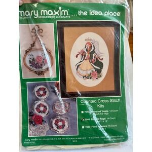 VTG Emerald Angel Counted Cross Stitch Kit 11x14 Christmas Holiday Mary Maxim